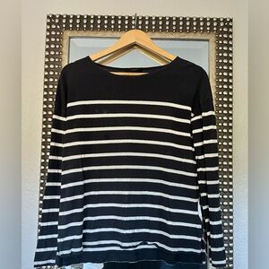 J Crew long sleeved navy and white striped shirt relaxed fit